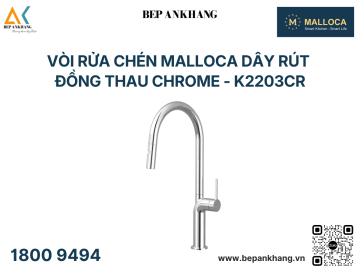 Vòi rửa chén Malloca nóng lạnh dây rút đồng thau Chrome - K2203CR